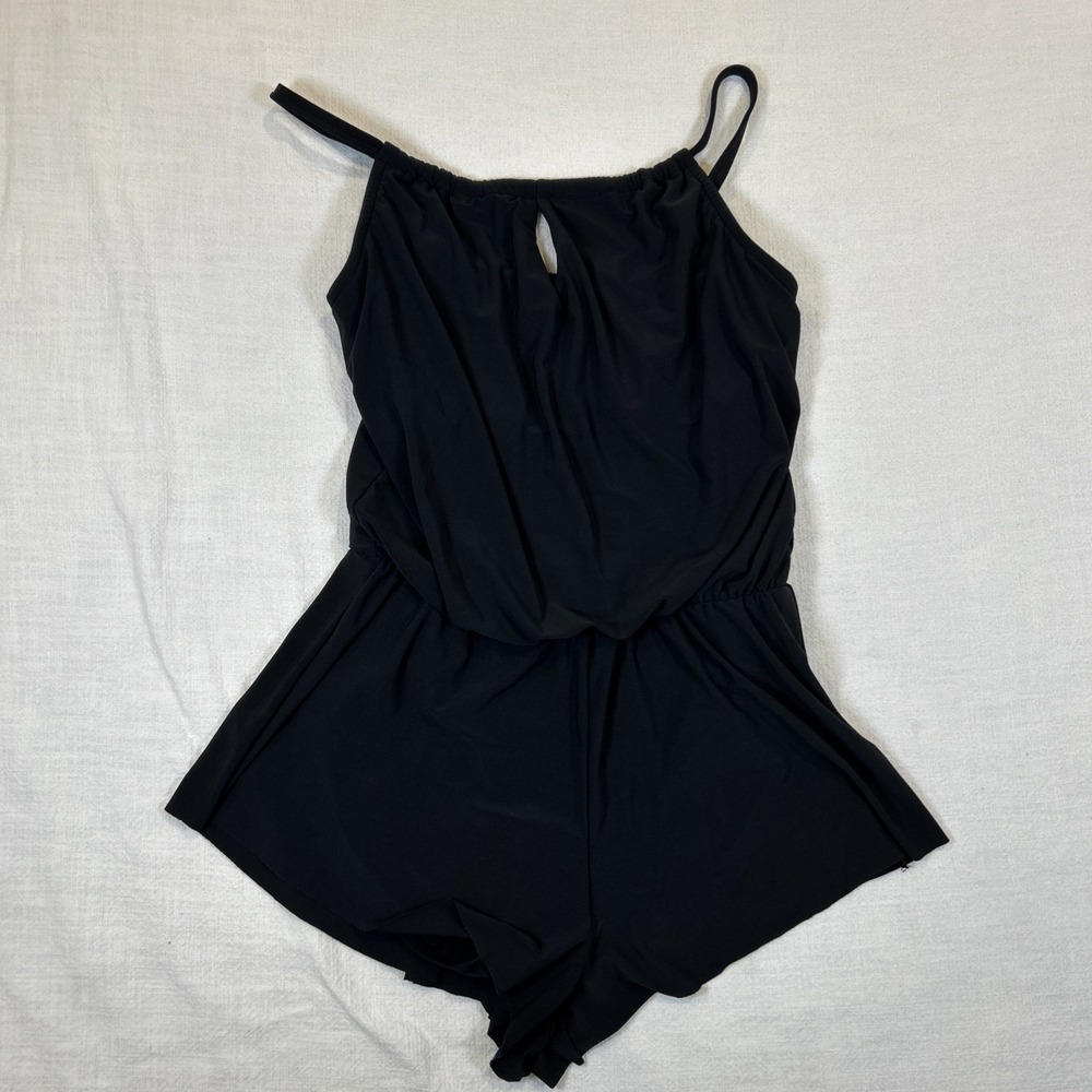 Aqua Green Swimsuit Women's Medium Black Swim Romper Keyhole Neck One Piece